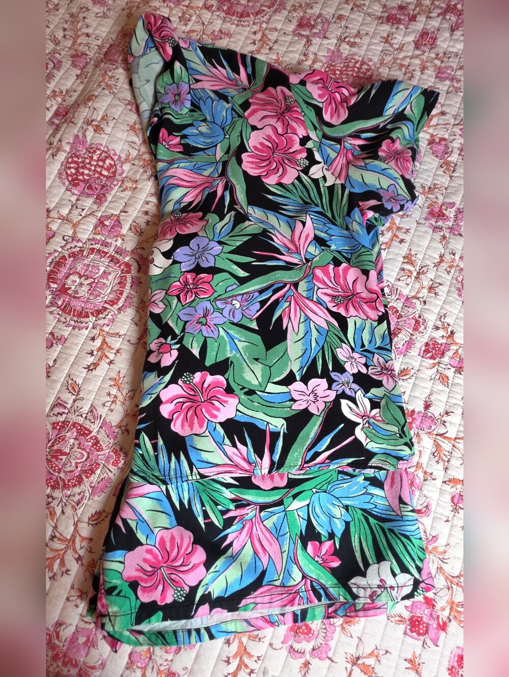 Tropical Print Women’s Short Set- Black with Pink & Green